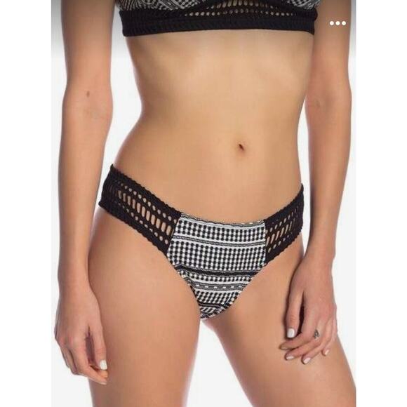 NWT ROBIN PICCONE Avery Gingham Crochet Bikini‎ Bottom Black Women's Size XS - Picture 1 of 9
